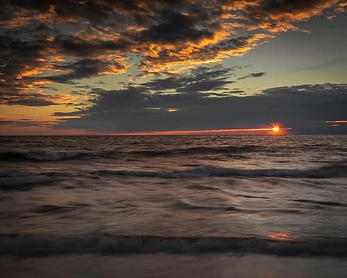 USA-New Jersey-Cape May National Seashore Sunset on ocean shore Coastal Print